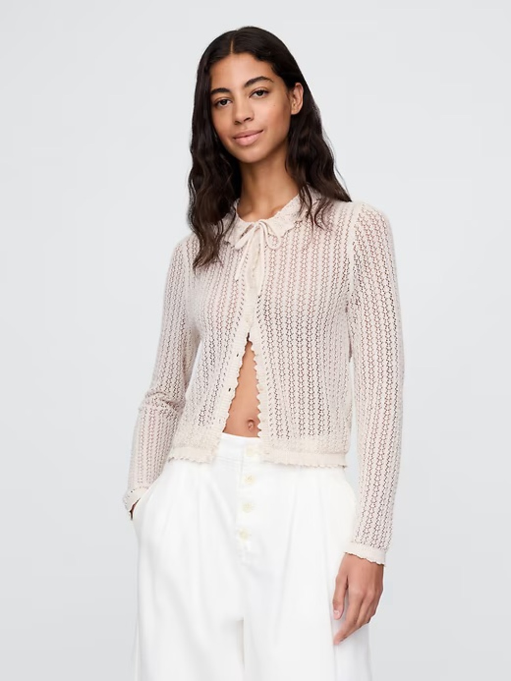 Gap × DÔEN Linen-Blend Pointelle Cardigan - L - Picture 6 of 6